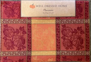 Well Dressed Home Herbst Orange Kürbis Jacquard Stoff Tischsets 4er Set - Bild 1 von 1