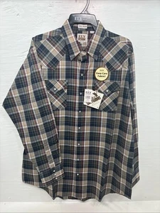 New Men’s ELY Cattleman Brown Blue Plaid Long Sleeve Pearl Snap XLT R-44 - Picture 1 of 15
