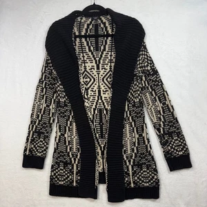 Talbots M Petite Knitted Cardigan Sweater Black Aztec Cozy Winter Southwestern - Picture 1 of 8