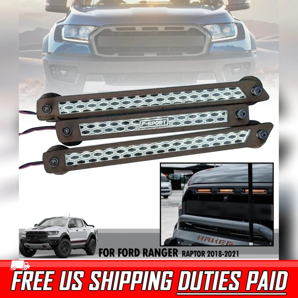 Luz de funcionamiento LED ámbar parrilla delantera 3 piezas para Ford Ranger Raptor PX 2018-2021 Foto 1 de 4