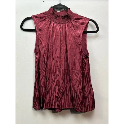 Blusa JACK by BB Dakota Sin Mangas Cuello Simulado Para Mujer XS Patrón Cebra Granate Foto 1 de 4