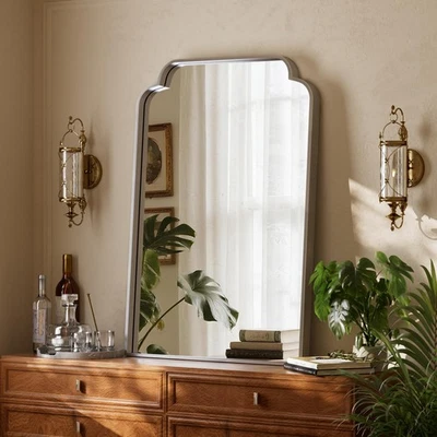 20英寸x30英寸花瓣拱浴室镜-现代金属框架梳妆镜带Sc... — 第 1/4 张图片