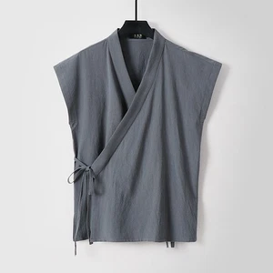Ropa tradicional china Hanfu Chaleco Hombres Algodón Sin mangas Kimono Camisetas sin mangas - Imagen 1 de 14