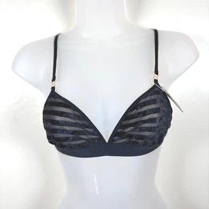 Aerie Triangle Bralette Size Small Black Velvet Stripe Sheer Peekaboo Festival - Picture 1 of 8