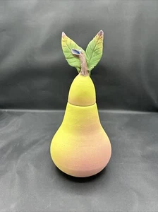 Nancy Yturriaga Adams Green Pear With Lid Studio Pottery Signed 2007 Fruit - Picture 1 of 5