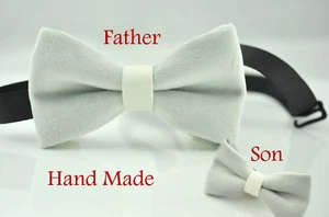 Father Son Match 100% Handmade SILVER GREY Velvet Bow Tie Bowtie Wedding Party - Picture 1 of 14