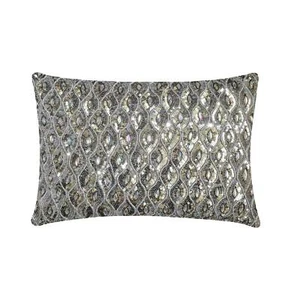 Silver Silk  Lumbar Pillow Cover Set of 2, Sequins & Crystal - Silver Jubilee - Picture 1 of 3