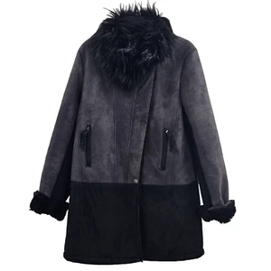 T Tahari Damen Größe Small Mantel Kunstfellbesatz grau schwarz Penny Lane Style - Bild 1 von 7