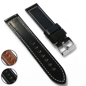 LANG 24 mm HORWEEN Muschel Cordovan Leder Uhr Band Armband Box Stich - Bild 1 von 4
