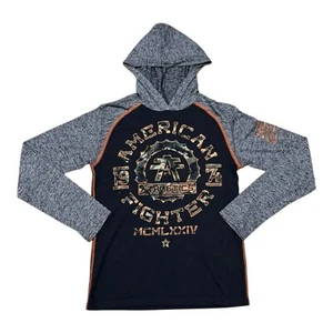 American Fighter Hooded Long Sleeve T Shirt Boys Medium Black Gray Orange Buckle - Picture 1 of 8
