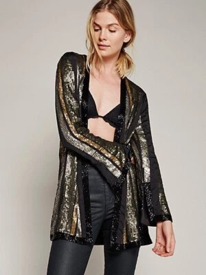 Free People полоски Bianca куртка $800 размер M металлический черный/золото - Изображение 1 из 4
