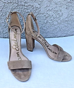 Sam Edelman Beige Suede Yaro Block Heel Open Toe Sandals Size 11 M Sexy - Picture 1 of 6