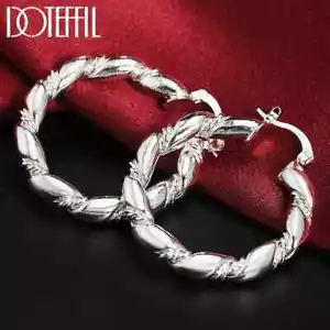 DOTEFFIL 925 Sterlingsilber verdrehtes Seil runder Reifen Ohrringe Partyschmuck - Bild 1 von 6