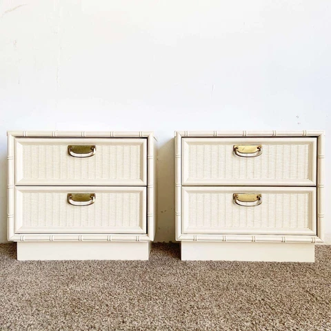 Boho Chic Faux Bamboo Off White Nightstands - a Pair Cover