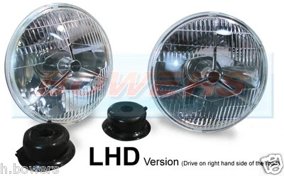 LHD Lucas P700 7" Inch Tripod Tri-Bar Headlamps Headlamps Halogen H4 Conversion - Image 1 of 2