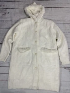 Fully Fashion Radzoli Angora Blend White Knit Coat Jacket Hooded Button Up Sz L - Picture 1 of 8