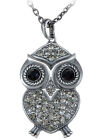 Abstract Big Fat Owl Bird Silver Tone Clear Crystal Rhinestone Pendant Necklace