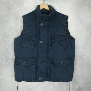Vintage Triple Fat Goose Down Puffer Vest Mens Large Blue Cargo Utility Puffer - Picture 1 of 19