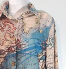 Misslook World Map Blouse Women's Large Linen Long Sleeve Button Art to Wear