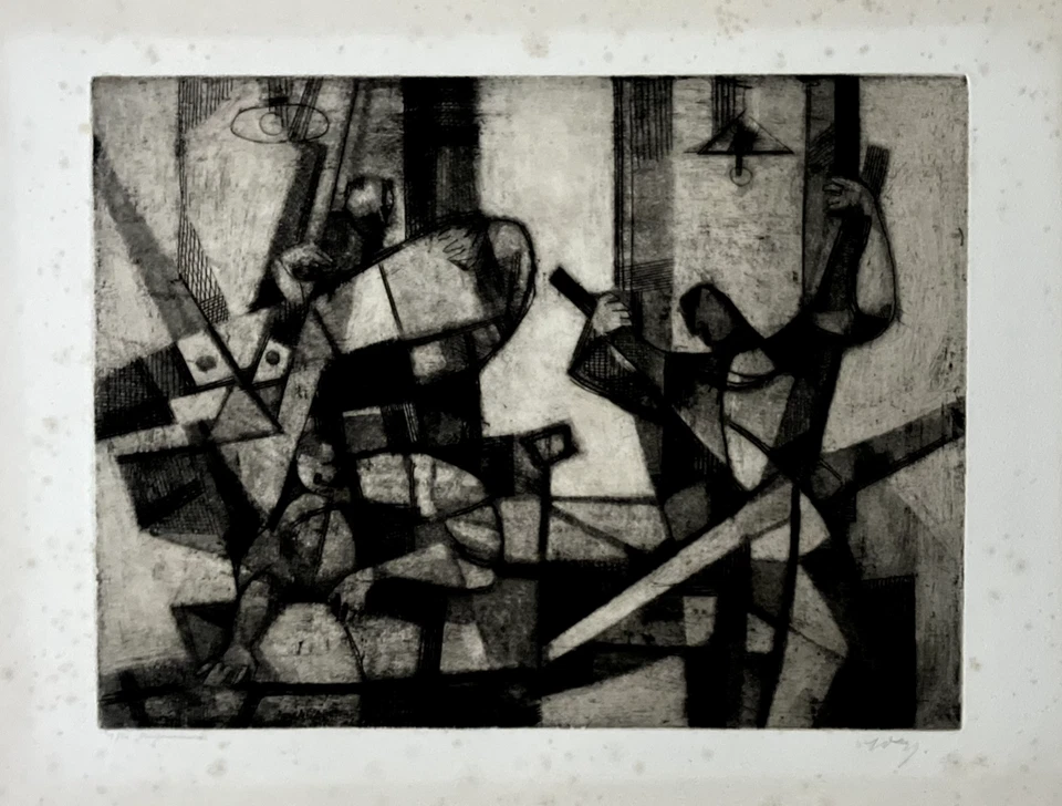 Georges Dayez gravure originale signée 1950 cubisme art abstrait les imprimeurs - Photo 1/1