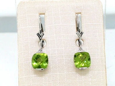 Paar Peridot Ohrhänger 585 Weißgold 14Kt Gold 2 natürliche facettierte Peridots - Bild 1 von 4