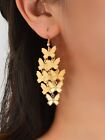 Stylish Gold Layered Butterfly Pendant Dangle Earrings For Women Party Jewellery
