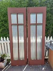 Pair Of Hardwood Rebated 4 Panel Federation French Doors Frosted granite glass - Picture 1 of 12