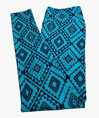 LuLaRoe Leggings TC Tall Curvy BLUE Turquoise AZTEC Southwest Western YOGA Waist - Image 1 of 4