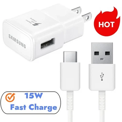 Carregador residencial de parede Samsung EP-TA200 15W carregamento rápido + cabo USB-C (3 pés) - Branco - Imagem 1 de 4