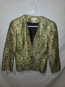 Vintage Talbots Women's Green Gold Metallic Button Blazer Suit Jacket Size 8 - Picture 1 of 5