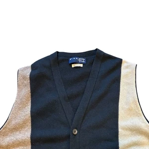 Faldo by Pringle Lambswool Sweater Vest Black & Beige Striped Menswear - Picture 1 of 9