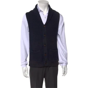RAG & BONE Men’s 100% Cotton Knit Shawl Collar Button Vest Navy Size S - Picture 1 of 9