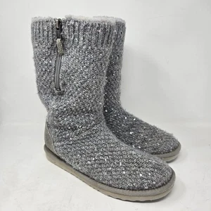 UGG Treadlite Silver Gray Sequin Knit Mid Calf Sweater Boots Shoes Size 6 - Picture 1 of 15