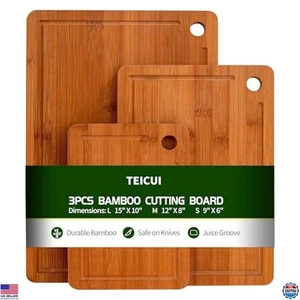 Set of 3 Bamboo Cutting Boards with Juice Groove, Handles & Hanging Hole - Picture 1 of 6