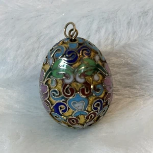 Grande ciondolo collana uovo smaltato cloisonne vintage multicolore - Foto 1 di 7