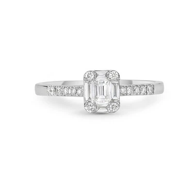 Anillo de compromiso de diamantes de corte esmeralda de oro de 18 quilates pa... - Imagen 1 de 4