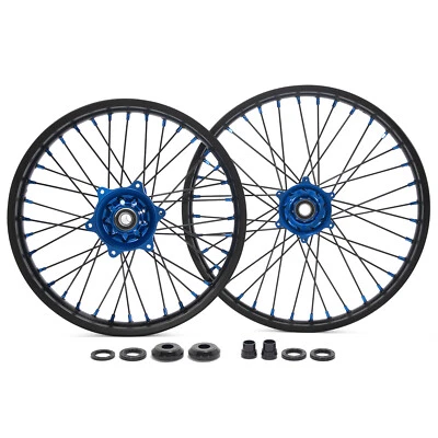 For YAMAHA 21"&19" CNC Spoked Wheel Blue Hub Set YZ125 YZ250 1999 00 01 02 03-25 - Image 1 of 4