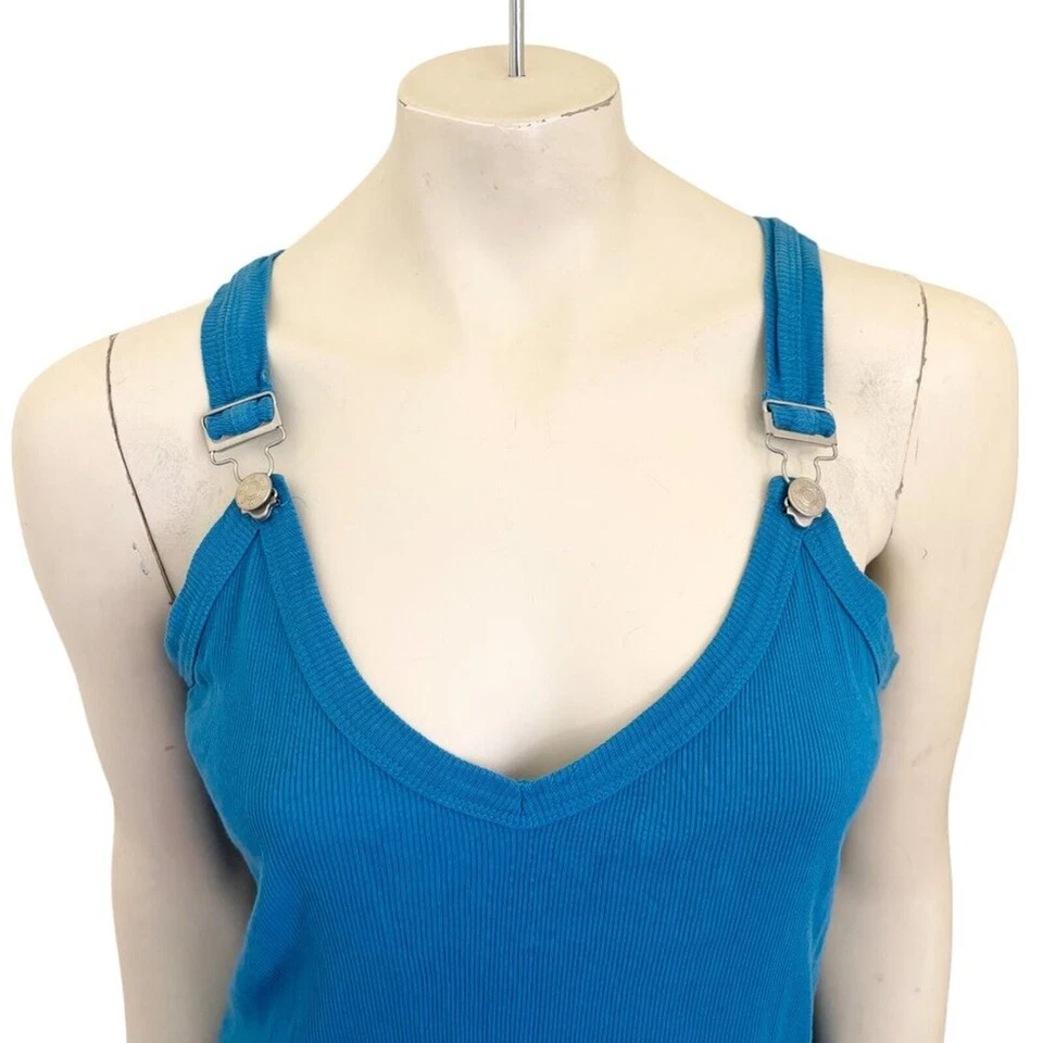 Camiseta sin mangas vintage EVIE Overall Rib en azul azul azul estilo RARO años 90 Y2K MUJER GRANDE Foto 1 de 4