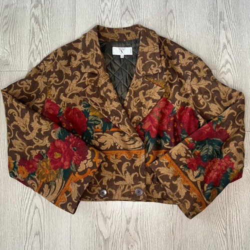 Giacca Blazer Valentino Miss V Arazzo Floreale Lana Italia Taglia 12
