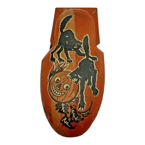 VTG 1950s Kirchoff Tin Litho Halloween Noise Maker Clicke Cat Pumpkin Newark NJ - Picture 1 of 8