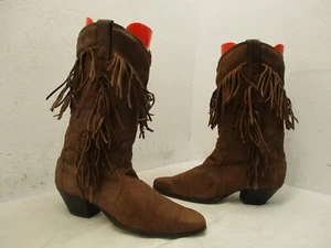 Botas de Vaquero Laredo Marrón Cuero Nobuck Flecos Mujer Talla 8.5 M Estilo 715 - Imagen 1 de 9