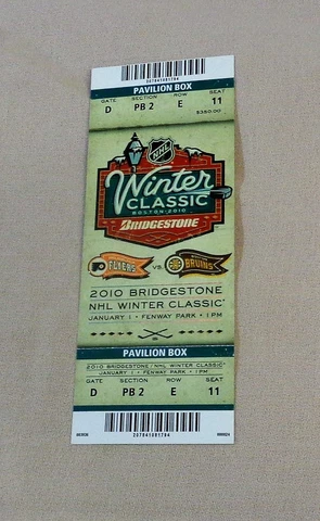 2010 Winter Classic Boston Bruins Philadelphia Flyers Full Ticket Stub Fenway Cover