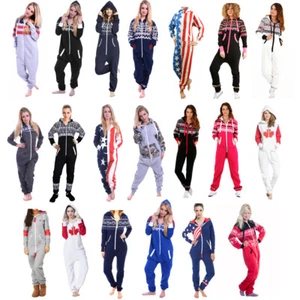 Unisex Hooded Onesie0 – Zip Up Non-Footed Printed Pyjamas Jumpsuit for Adults - Picture 1 of 160