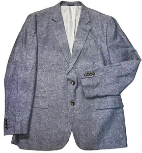 Stafford Sport Coat Blazer Jacket Linen Men 44 Reg Blue Classic 2 Buttons Office - Picture 1 of 17