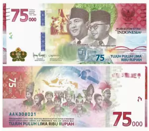 2020 Indonesia 75000 RUPIAH IDR BANKNOTE CURRENCY UNC - Picture 1 of 1