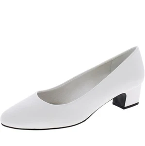 Easy Street Womens 8 W White Prim Faux Leather Block Heel Pumps Heels DISPLAYZA7 - Picture 1 of 5