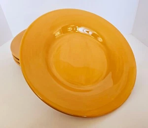 4 Pottery Barn Sausalito Amber Yellow Rimmed Dinner Plates 12 3/8" Handpainted - Picture 1 of 6