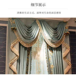 Custom French velvet embroidery blue cloth blackout curtain valance drape C1824 - Picture 1 of 12