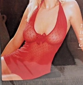New Red Lace Stretch Deep V Halter Dress Chemise Nightie Satin Bow Set One Size - Picture 1 of 15