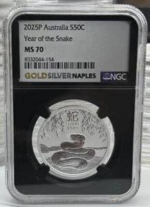 2025 Australia Lunar Snake 50c 1/2 oz Silver Coin NGC MS70 - Picture 1 of 2
